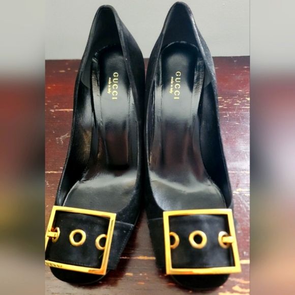 GUCCI black block heel buckle pumps sz 38.5.  323517 - Picture 3 of 9